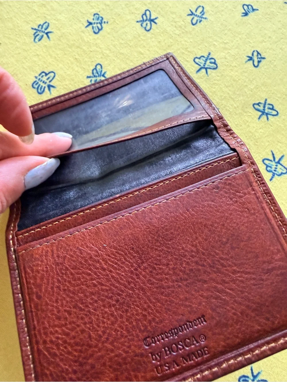 Bosca Brown Leather ID/Card Holder with Clear Window
